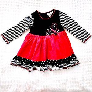 Rare, Too 3T bright pink and black long sleeved dress, like new!